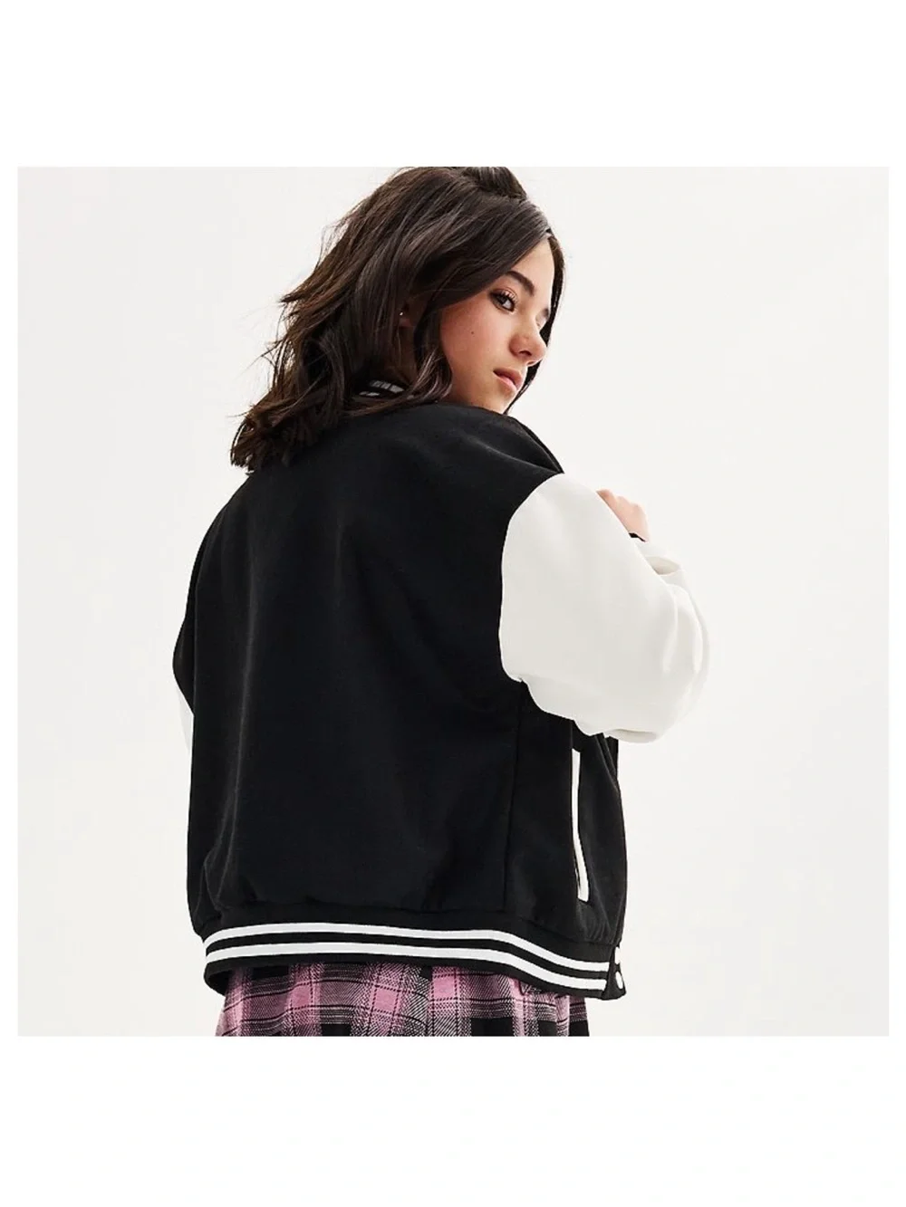 Limited Too Black & White Varsity Jacket with Pink Accents Size 12/14